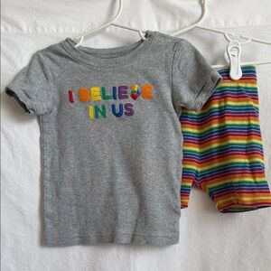Old Navy Gray Tee with Colorful Text and rainbow shorts (pajama set)